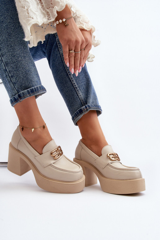 Zazoo 20170 topánky Kožené Dámske s podpätkami slonovina Zazoo 20170 topánky Kožené Dámske s podpätkami slonovina