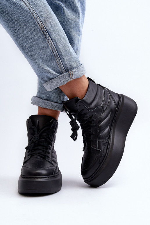 Zazoo 3392/X Dámske Kožené tenisky s platformou čierna