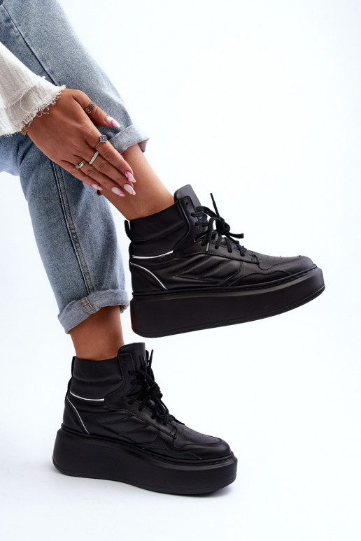 Zazoo 3392/X Dámske Kožené tenisky s platformou čierna