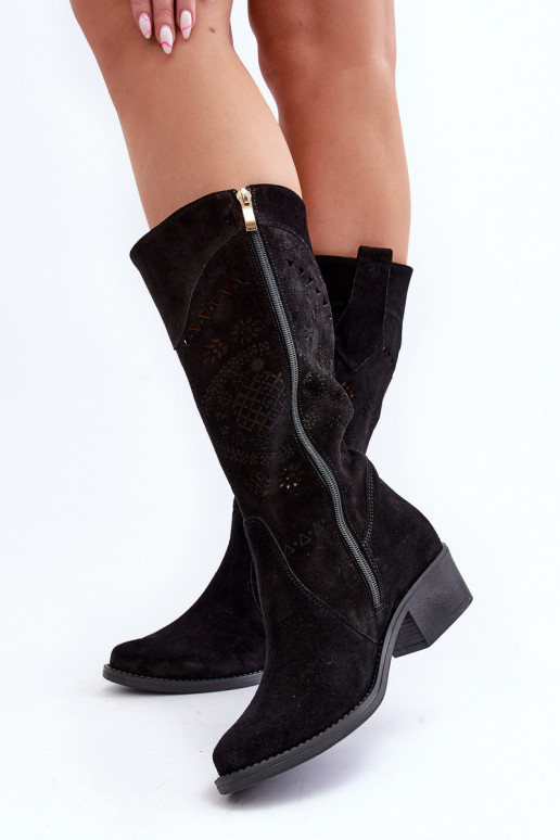 Zazoo 4043 zo semišu čižmy Zapnuté nízkom opätku s prvkami prelamovania čierna Zazoo 4043 zo semišu čižmy Zapnuté nízkom opätku s prvkami prelamovania čierna