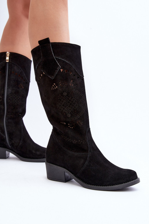 Zazoo 4043 zo semišu čižmy Zapnuté nízkom opätku s prvkami prelamovania čierna Zazoo 4043 zo semišu čižmy Zapnuté nízkom opätku s prvkami prelamovania čierna