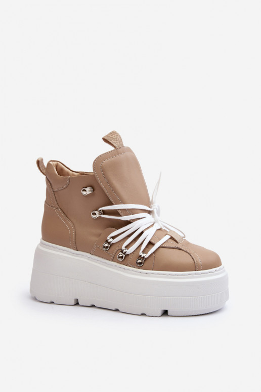 Zazoo 3416 Kožené Dámske tenisky béžová