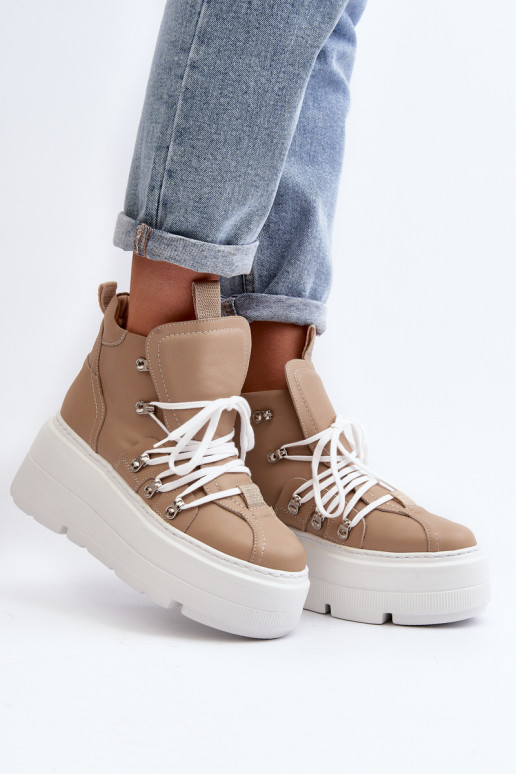 Zazoo 3416 Kožené Dámske tenisky béžová