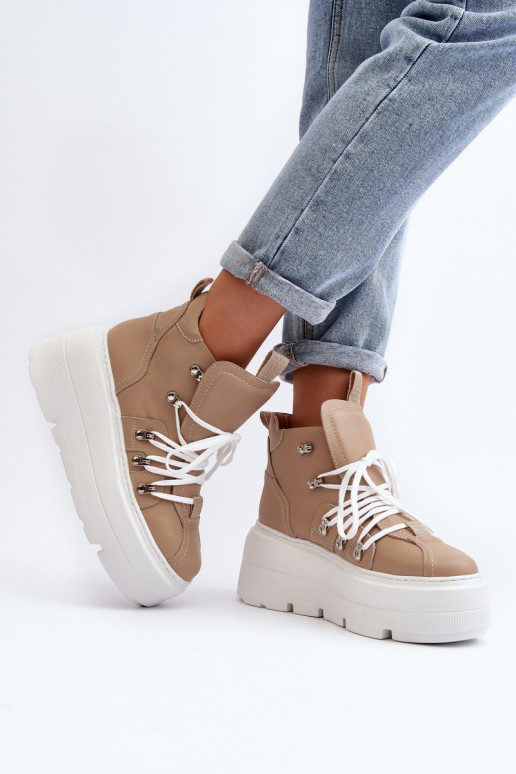 Zazoo 3416 Kožené Dámske tenisky béžová