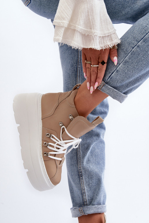 Zazoo 3416 Kožené Dámske tenisky béžová