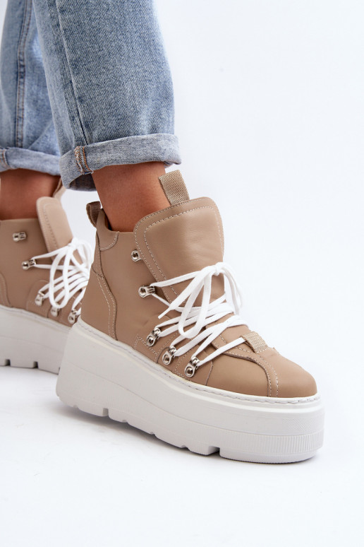 Zazoo 3416 Kožené Dámske tenisky béžová