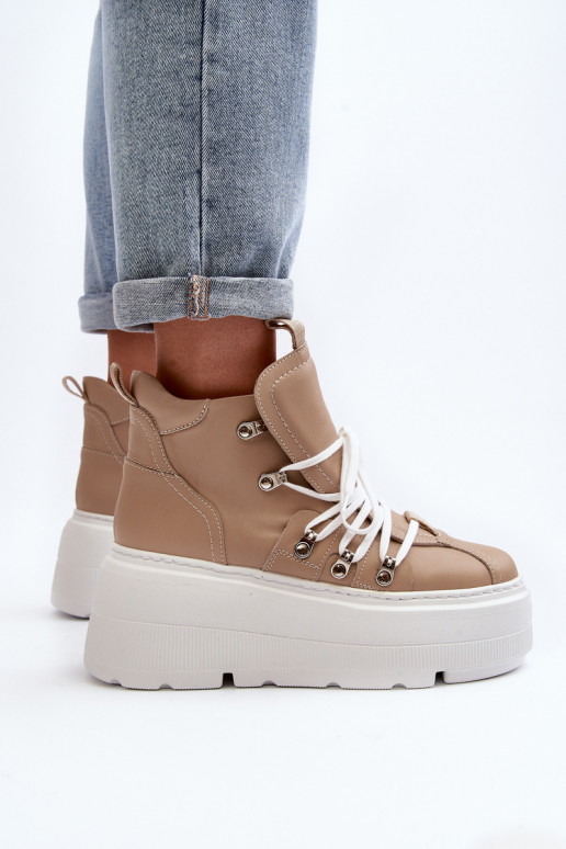 Zazoo 3416 Kožené Dámske tenisky béžová