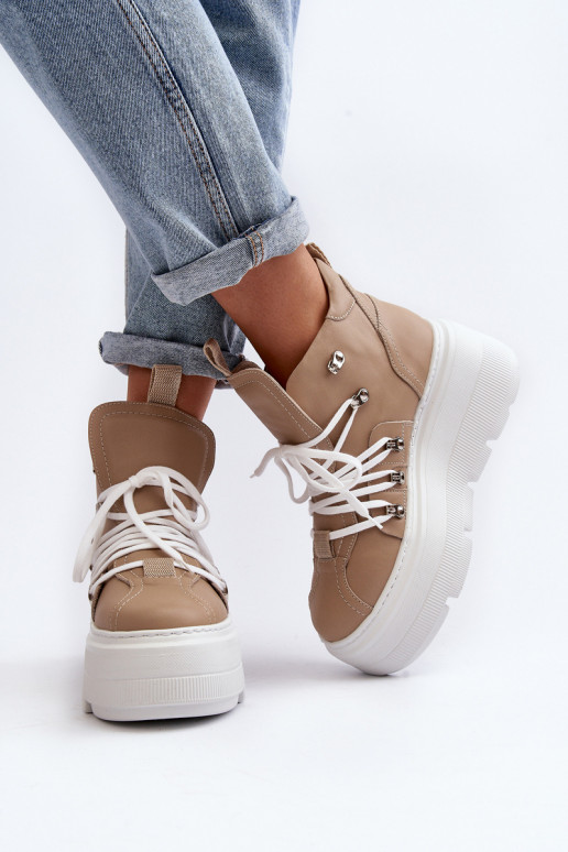 Zazoo 3416 Kožené Dámske tenisky béžová