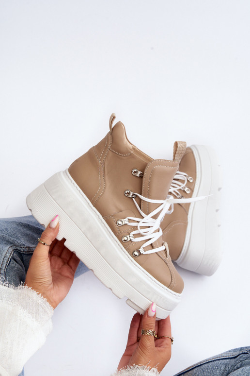 Zazoo 3416 Kožené Dámske tenisky béžová