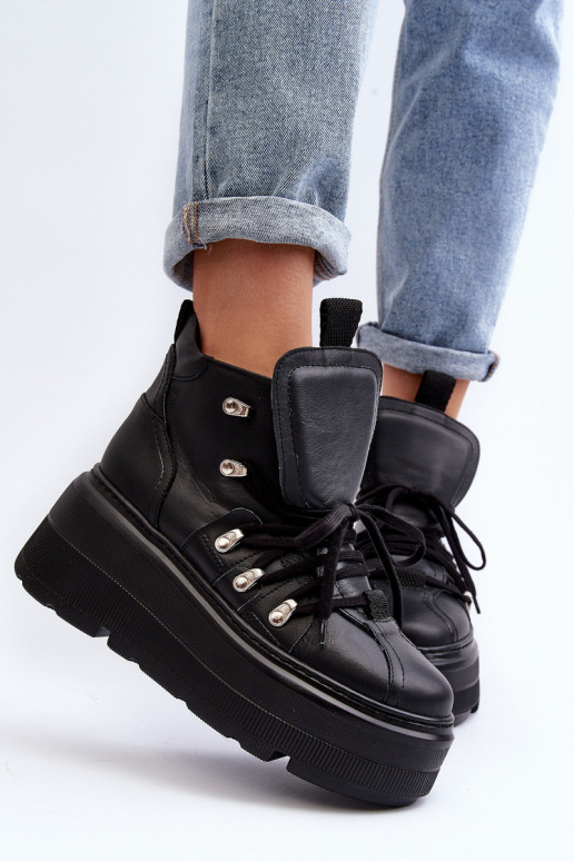 Zazoo 3416 Kožené Dámske tenisky čierna