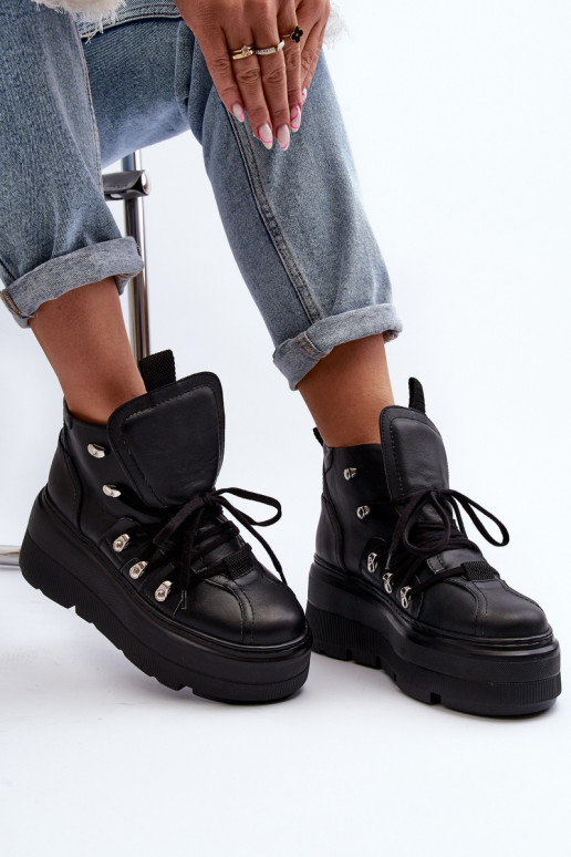 Zazoo 3416 Kožené Dámske tenisky čierna