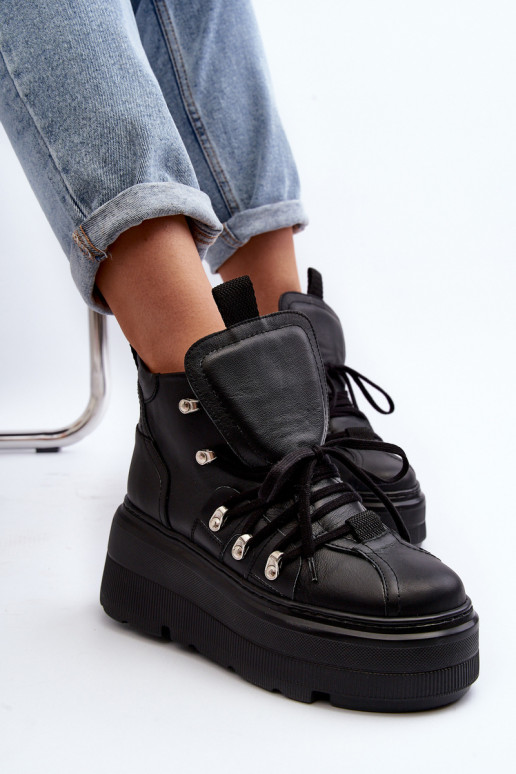 Zazoo 3416 Kožené Dámske tenisky čierna