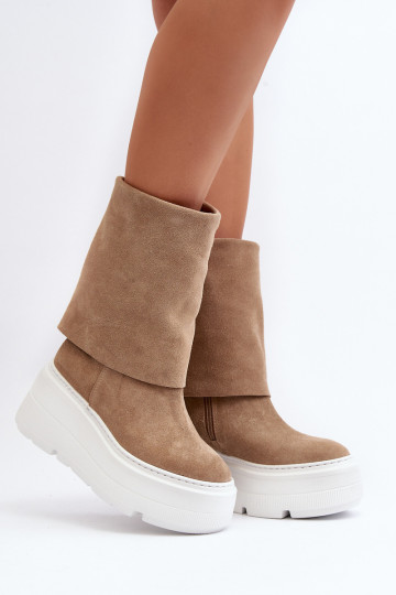 Zazoo 3410 zo semišu Dámske Čižmy s platformou béžová 2