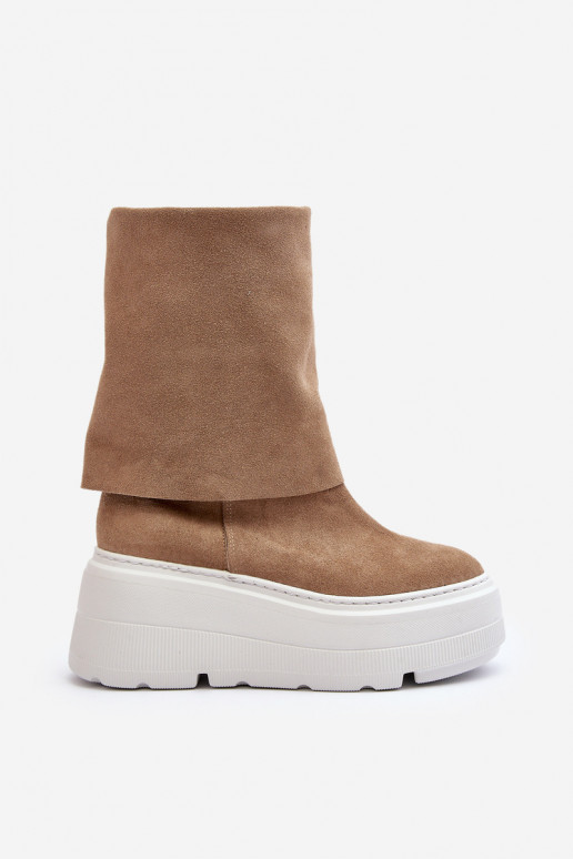 Zazoo 3410 zo semišu Dámske Čižmy s platformou béžová Zazoo 3410 zo semišu Dámske Čižmy s platformou béžová