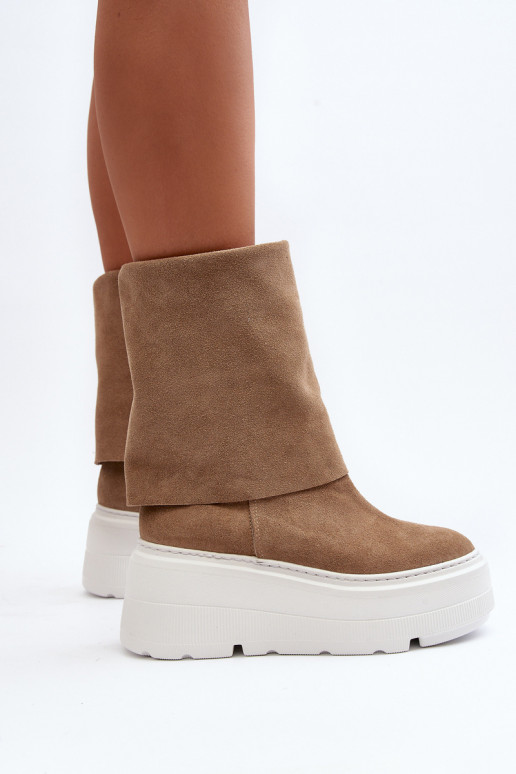 Zazoo 3410 zo semišu Dámske Čižmy s platformou béžová Zazoo 3410 zo semišu Dámske Čižmy s platformou béžová