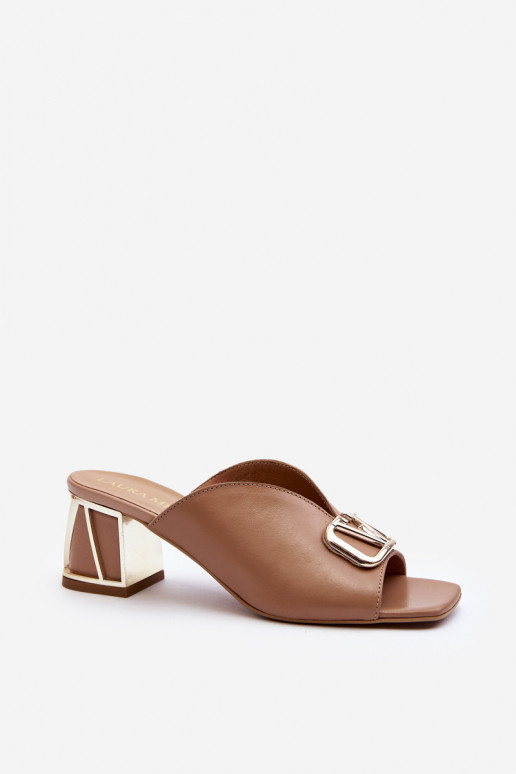 Elegantný štýl Dámske papuče s podpätkami Laura Messi 2771 béžová