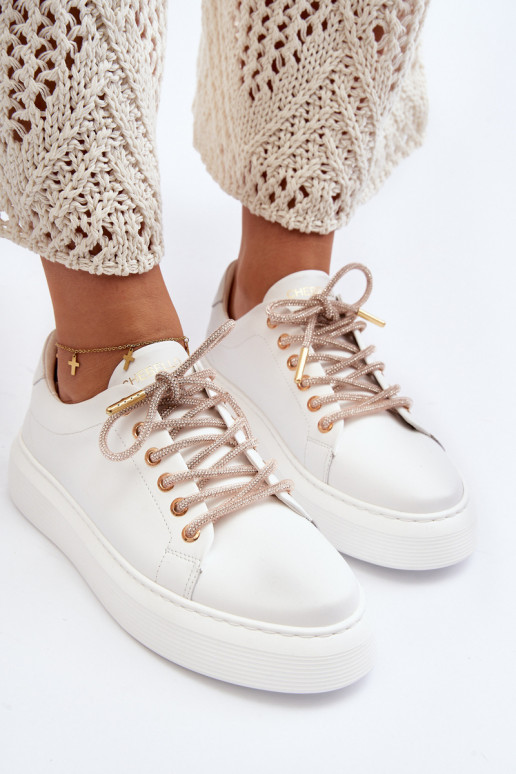 Kožené Dámske tenisky CheBello 4362 biela farba