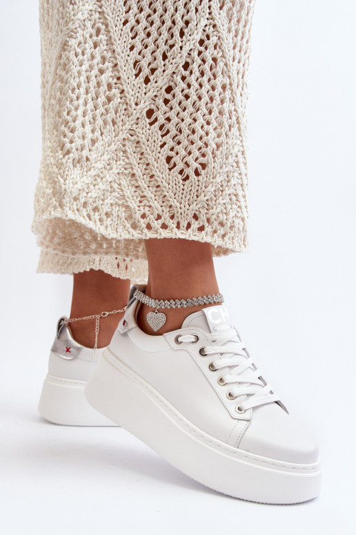 Kožené Dámske Tenisky model obuvi S náramkom CheBello 4406 biela farba