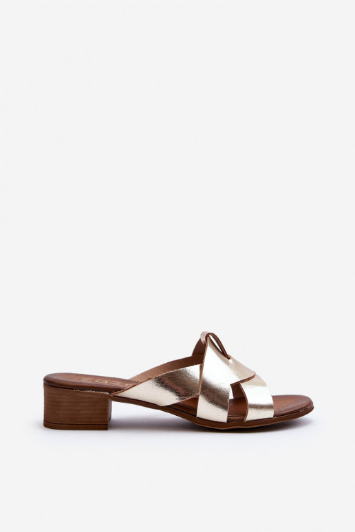 Zazoo 40236 Kožené papuče Dámske Zapnuté nízkom opätku zlatej farby