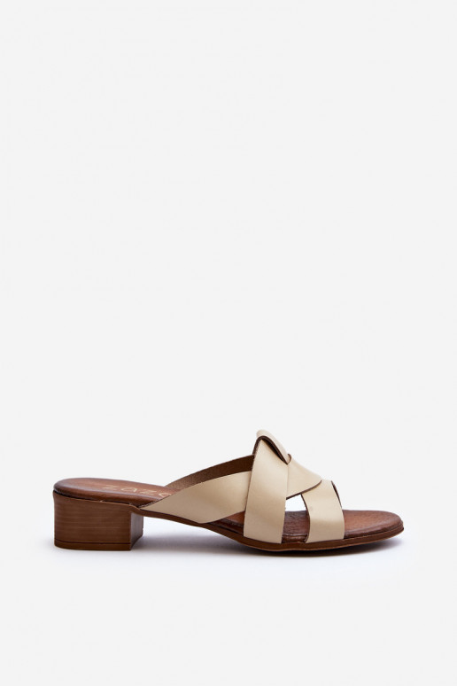 Zazoo 40236 Kožené papuče Dámske Zapnuté nízkom opätku béžová