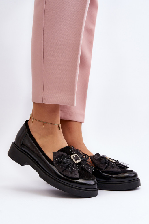 Dámske Lakované mokasíny so stuhami Laura Messi 2786 čierna