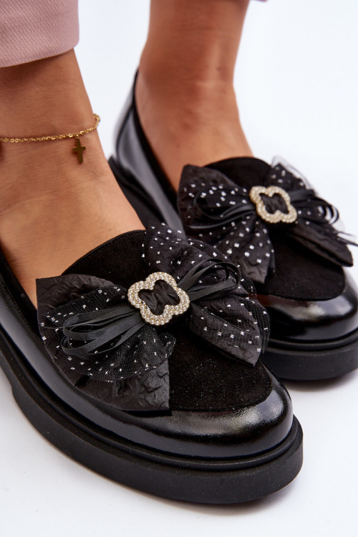 Dámske Lakované mokasíny so stuhami Laura Messi 2786 čierna