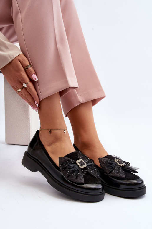 Dámske Lakované mokasíny so stuhami Laura Messi 2786 čierna