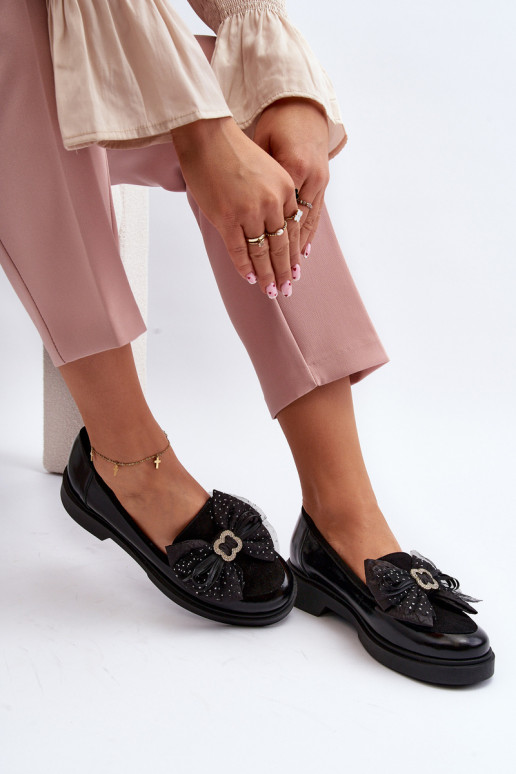 Dámske Lakované mokasíny so stuhami Laura Messi 2786 čierna