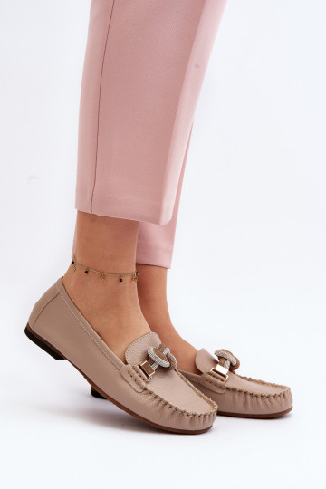Kožené dámske mokasíny s ozdobami Laura Messi 2761 béžová 2