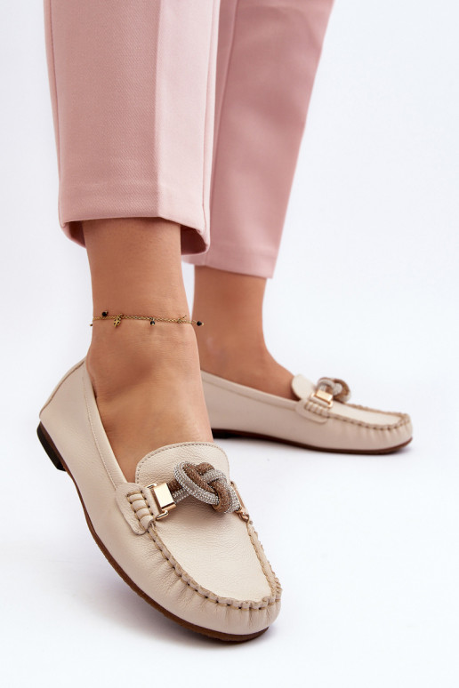 Kožené dámske mokasíny s ozdobami Laura Messi 2761 slonovina Kožené dámske mokasíny s ozdobami Laura Messi 2761 slonovina