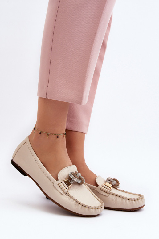 Kožené dámske mokasíny s ozdobami Laura Messi 2761 slonovina Kožené dámske mokasíny s ozdobami Laura Messi 2761 slonovina