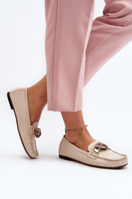 Kožené dámske mokasíny s ozdobami Laura Messi 2761 slonovina Kožené dámske mokasíny s ozdobami Laura Messi 2761 slonovina