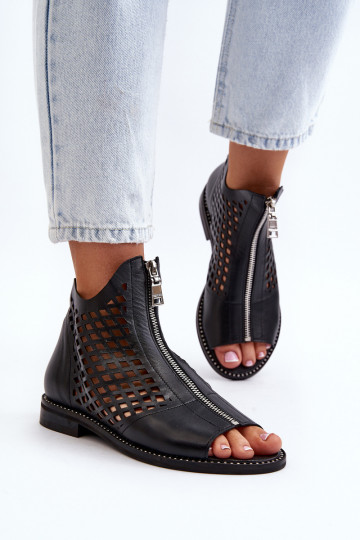 Zazoo 977/L Kožené Prelamované sandále Zapnuté Hrad čierna