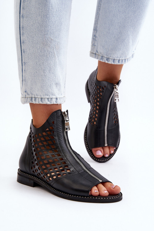 Zazoo 977/L Kožené Prelamované sandále Zapnuté Hrad čierna Zazoo 977/L Kožené Prelamované sandále Zapnuté Hrad čierna