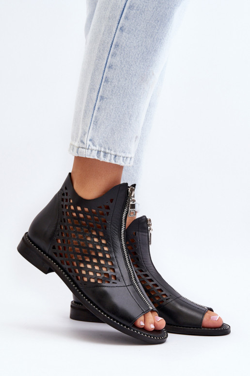 Zazoo 977/L Kožené Prelamované sandále Zapnuté Hrad čierna Zazoo 977/L Kožené Prelamované sandále Zapnuté Hrad čierna