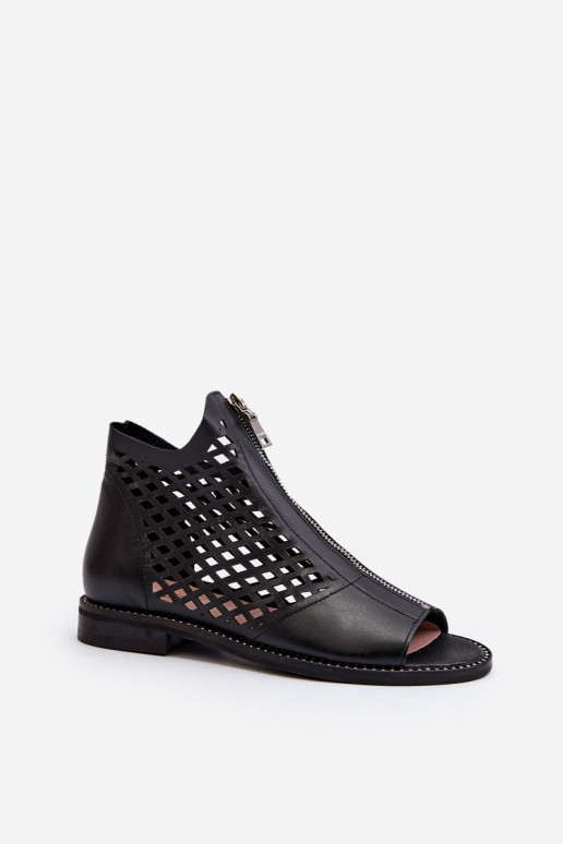 Zazoo 977/L Kožené Prelamované sandále Zapnuté Hrad čierna Zazoo 977/L Kožené Prelamované sandále Zapnuté Hrad čierna