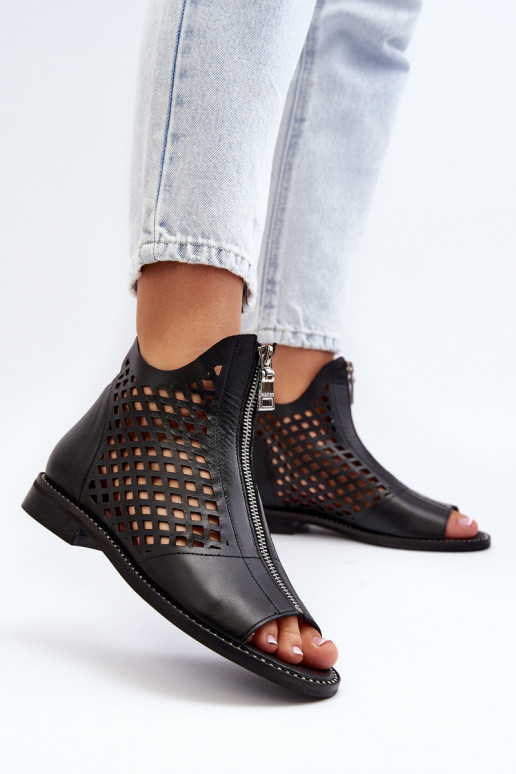 Zazoo 977/L Kožené Prelamované sandále Zapnuté Hrad čierna Zazoo 977/L Kožené Prelamované sandále Zapnuté Hrad čierna