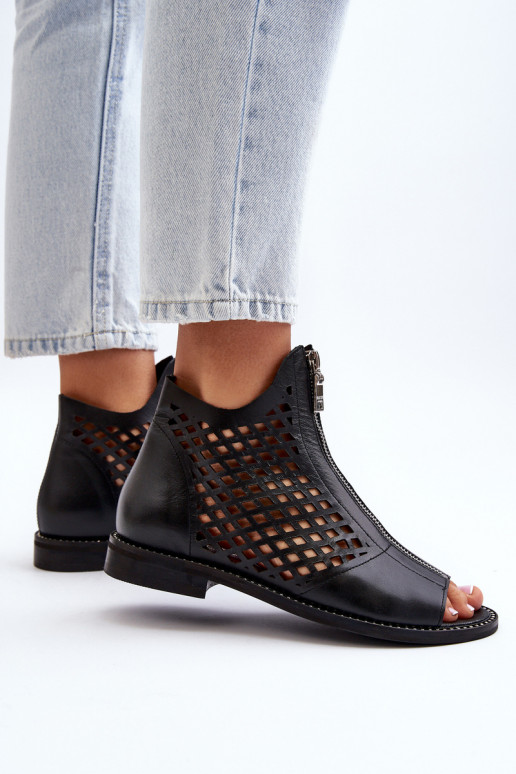 Zazoo 977/L Kožené Prelamované sandále Zapnuté Hrad čierna Zazoo 977/L Kožené Prelamované sandále Zapnuté Hrad čierna