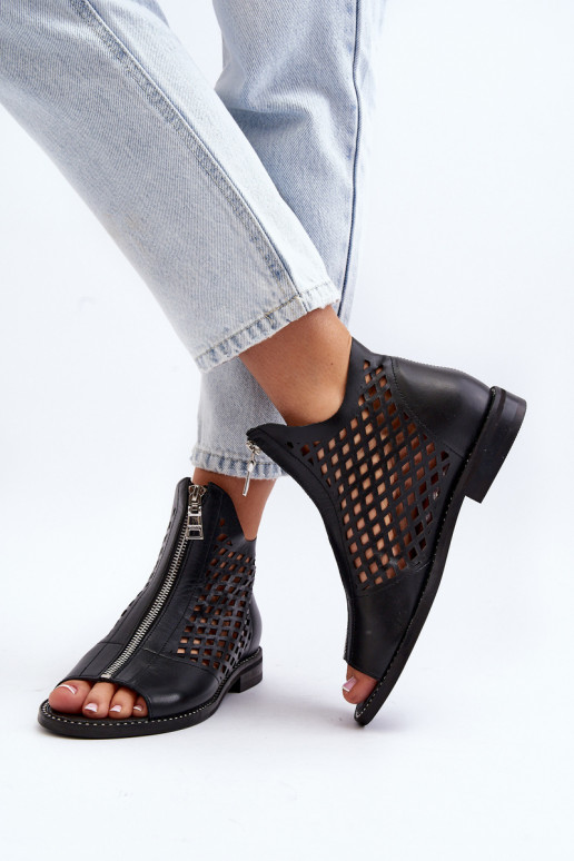 Zazoo 977/L Kožené Prelamované sandále Zapnuté Hrad čierna Zazoo 977/L Kožené Prelamované sandále Zapnuté Hrad čierna