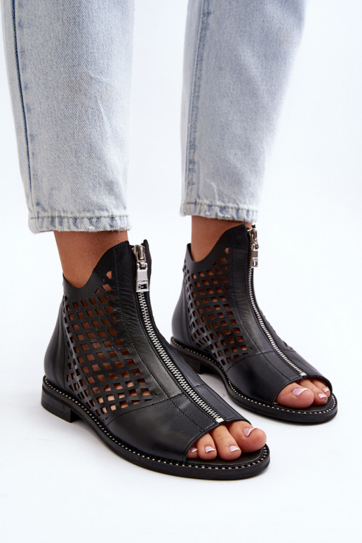 Zazoo 977/L Kožené Prelamované sandále Zapnuté Hrad čierna Zazoo 977/L Kožené Prelamované sandále Zapnuté Hrad čierna