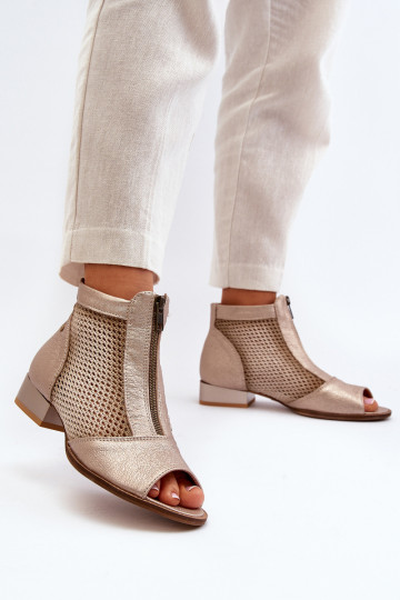 Kožené Dámske čižmy so širokými podpätkamiOdkrytymi Palcami Máciejka 06413-25 zlatej farby