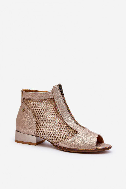 Kožené Dámske čižmy so širokými podpätkamiOdkrytymi Palcami Máciejka 06413-25 zlatej farby Kožené Dámske čižmy so širokými podpätkamiOdkrytymi Palcami Máciejka 06413-25 zlatej farby