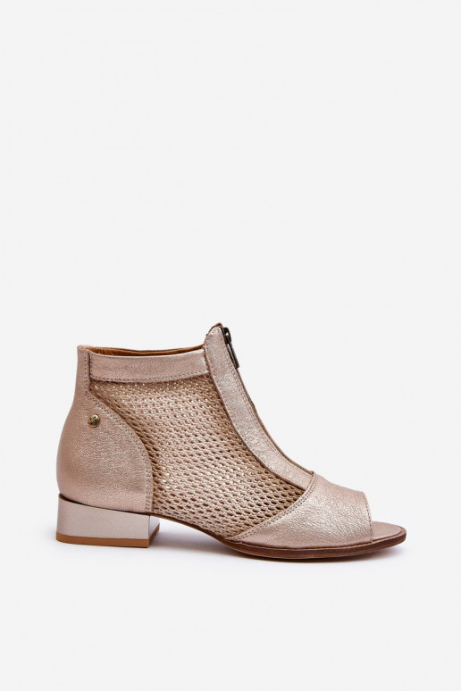 Kožené Dámske čižmy so širokými podpätkamiOdkrytymi Palcami Máciejka 06413-25 zlatej farby Kožené Dámske čižmy so širokými podpätkamiOdkrytymi Palcami Máciejka 06413-25 zlatej farby