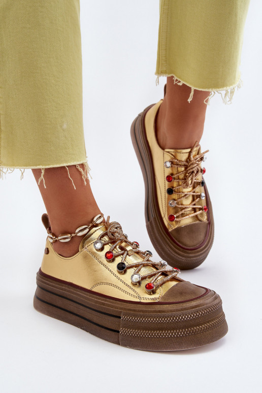 Dámske Topánky s platformou GOE NN2N4055 zlatej farby Dámske Topánky s platformou GOE NN2N4055 zlatej farby