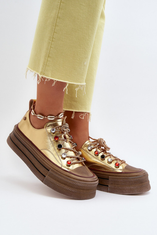 Dámske Topánky s platformou GOE NN2N4055 zlatej farby Dámske Topánky s platformou GOE NN2N4055 zlatej farby