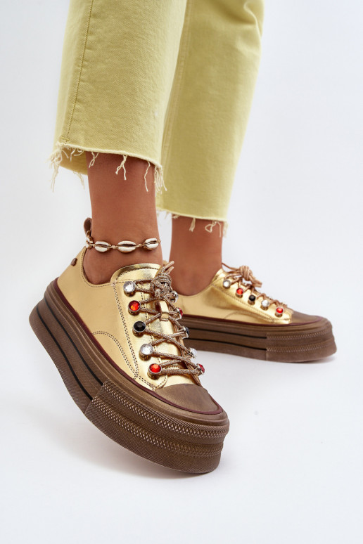 Dámske Topánky s platformou GOE NN2N4055 zlatej farby Dámske Topánky s platformou GOE NN2N4055 zlatej farby