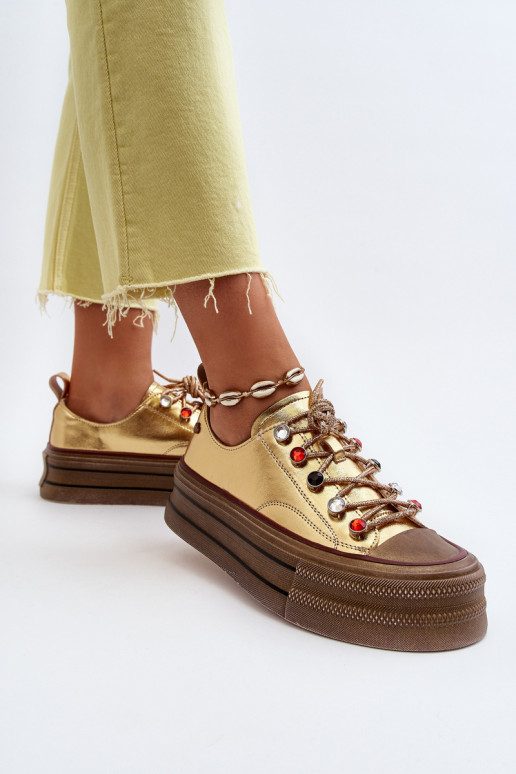 Dámske Topánky s platformou GOE NN2N4055 zlatej farby Dámske Topánky s platformou GOE NN2N4055 zlatej farby