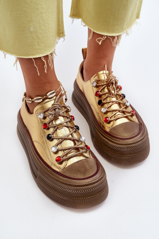 Dámske Topánky s platformou GOE NN2N4055 zlatej farby Dámske Topánky s platformou GOE NN2N4055 zlatej farby