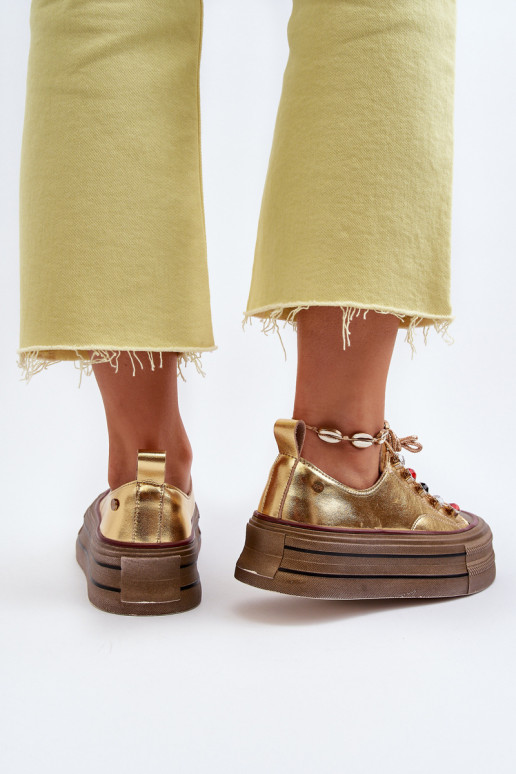 Dámske Topánky s platformou GOE NN2N4055 zlatej farby Dámske Topánky s platformou GOE NN2N4055 zlatej farby