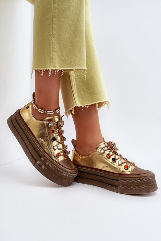 Dámske Topánky s platformou GOE NN2N4055 zlatej farby Dámske Topánky s platformou GOE NN2N4055 zlatej farby